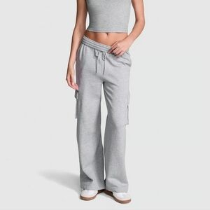 PINK Victoria's Secret Campus Fleece Wide-Leg Cargo Sweatpants Gray Small